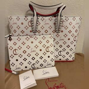 Christian Louboutin Cabata Tote Pouch White Red Gold